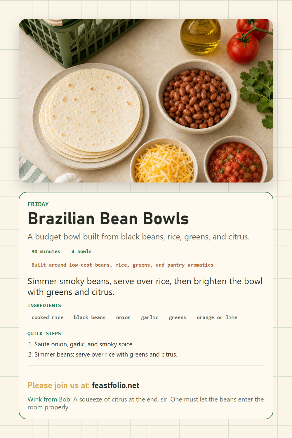 FeastFolio card for Brazilian bean bowls